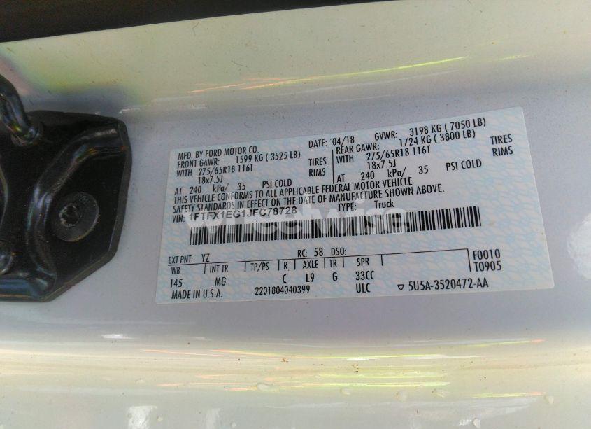 Photo 9 of 2018 Ford F-150 XLT (VIN 1FTFX1EG1JFC78728)