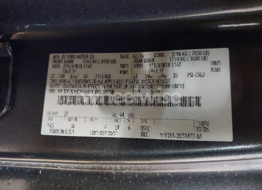 Photo 9 of 2016 Ford F-150 XLT (VIN 1FTFX1EG3GFB23378)