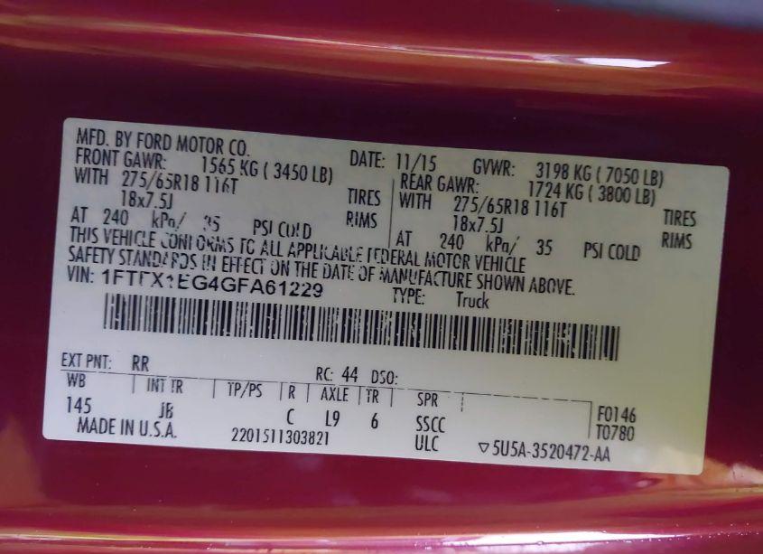 Photo 9 of 2016 Ford F-150 XLT (VIN 1FTFX1EG4GFA61229)