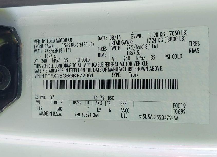 Photo 9 of 2016 Ford F-150 XLT (VIN 1FTFX1EG6GKF72061)