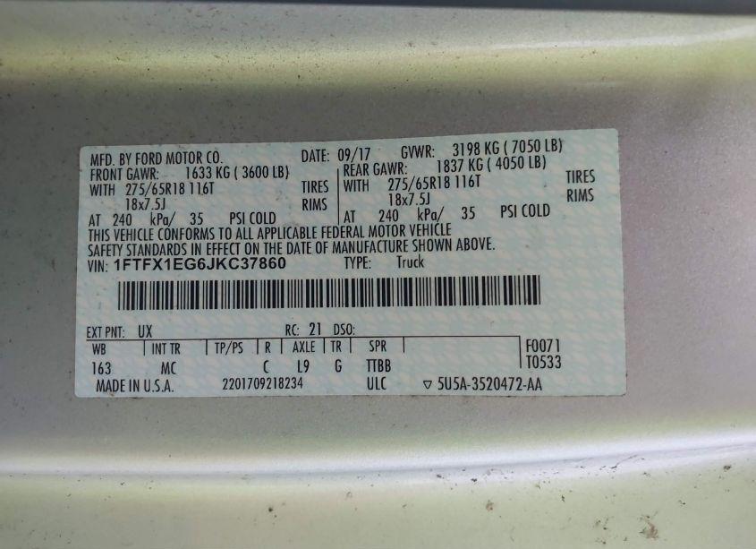 Photo 9 of 2018 Ford F-150 XLT (VIN 1FTFX1EG6JKC37860)