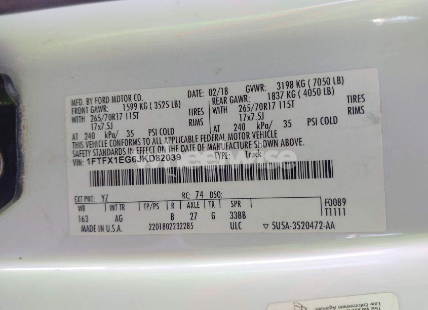 Photo 9 of 2018 Ford F-150 XL (VIN 1FTFX1EG6JKD82039)