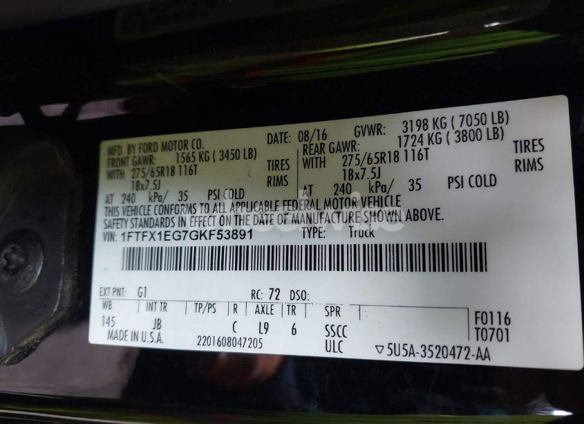 Photo 9 of 2016 Ford F-150 XLT (VIN 1FTFX1EG7GKF53891)