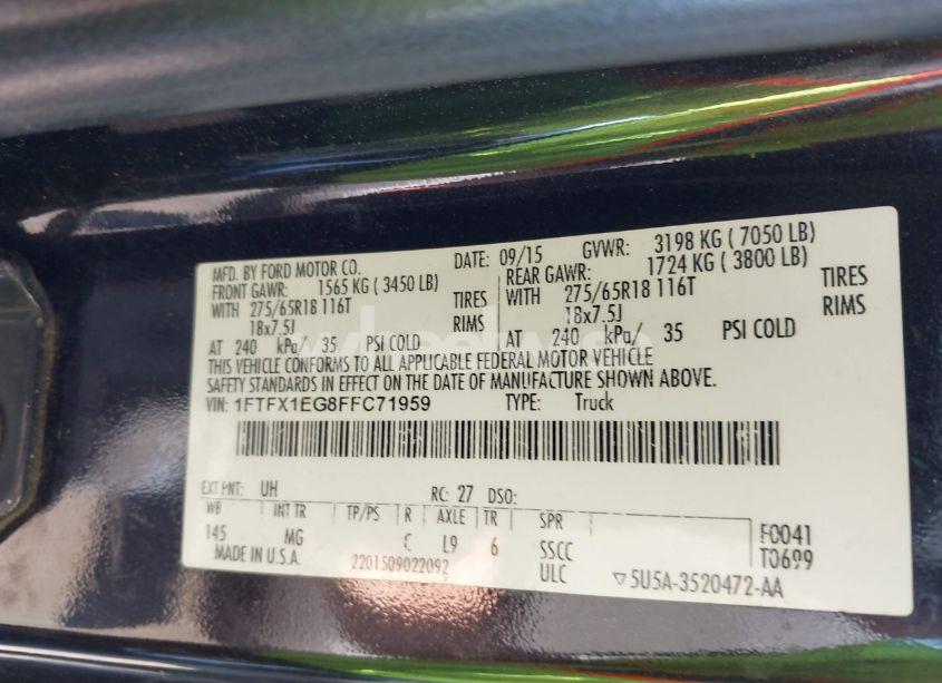 Photo 9 of 2015 Ford F-150 XLT (VIN 1FTFX1EG8FFC71959)