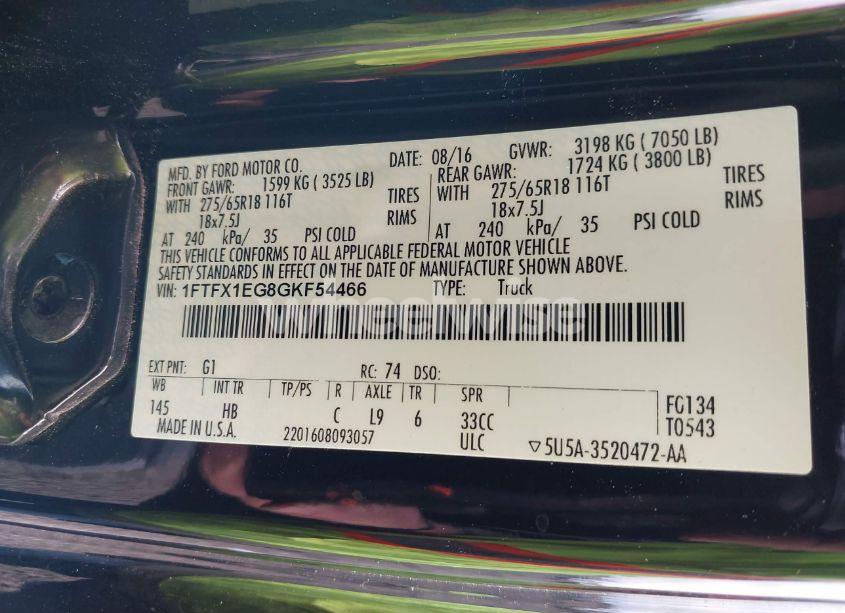 Photo 9 of 2016 Ford F-150 LARIAT (VIN 1FTFX1EG8GKF54466)