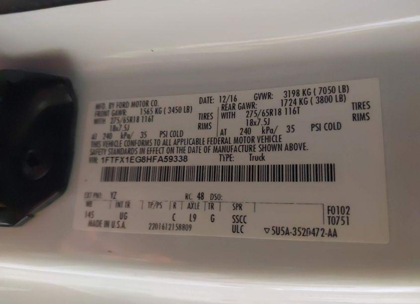 Photo 9 of 2017 Ford F-150 XLT (VIN 1FTFX1EG8HFA59338)