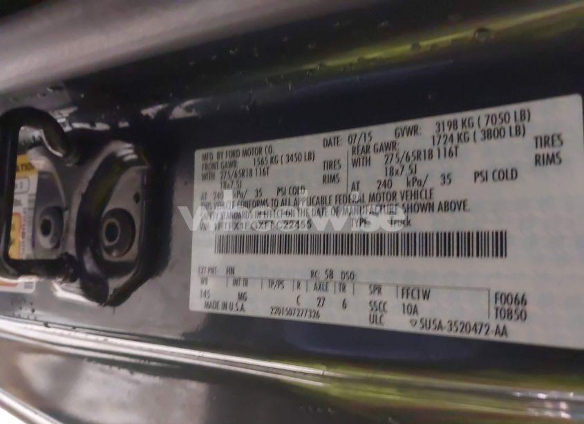 Photo 9 of 2015 Ford F-150 LARIAT/XL/XLT (VIN 1FTFX1EGXFFC22455)