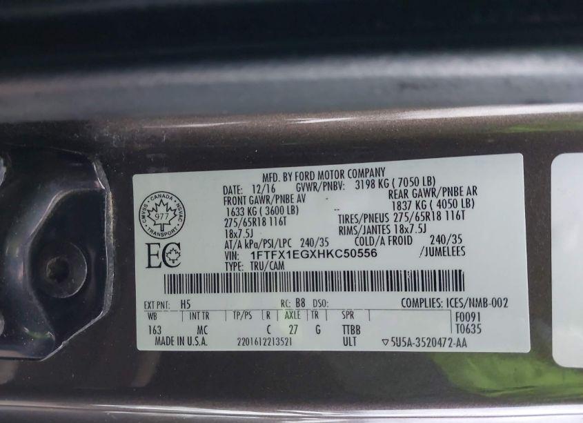 Photo 9 of 2017 Ford F-150 XLT (VIN 1FTFX1EGXHKC50556)