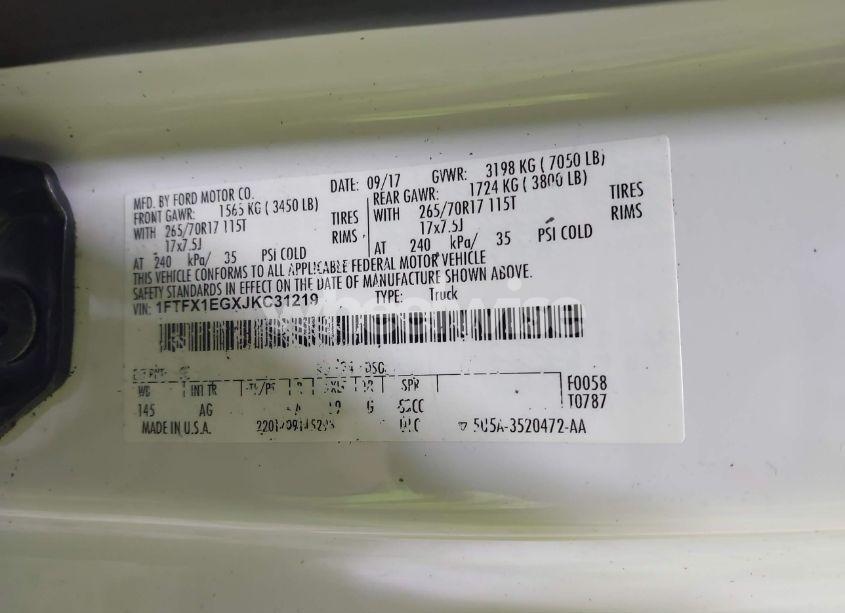 Photo 9 of 2018 Ford F-150 XL (VIN 1FTFX1EGXJKC31219)