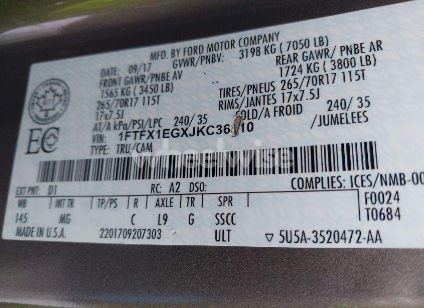 Photo 9 of 2018 Ford F-150 XLT (VIN 1FTFX1EGXJKC36310)