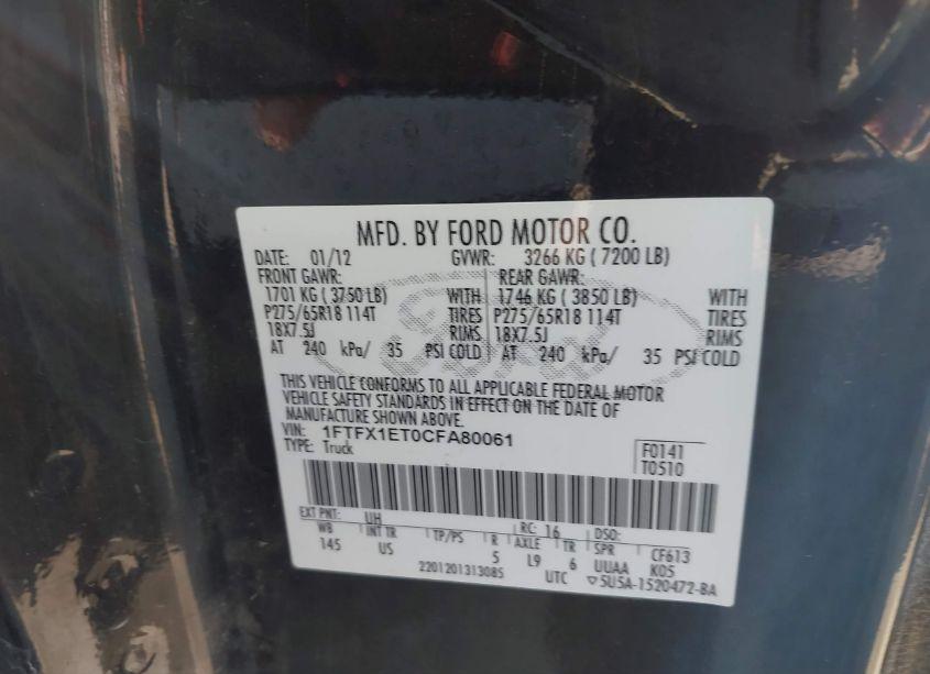 Photo 9 of 2012 Ford F-150 XLT (VIN 1FTFX1ET0CFA80061)