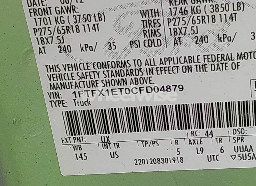Photo 9 of 2012 Ford F-150 XLT (VIN 1FTFX1ET0CFD04879)