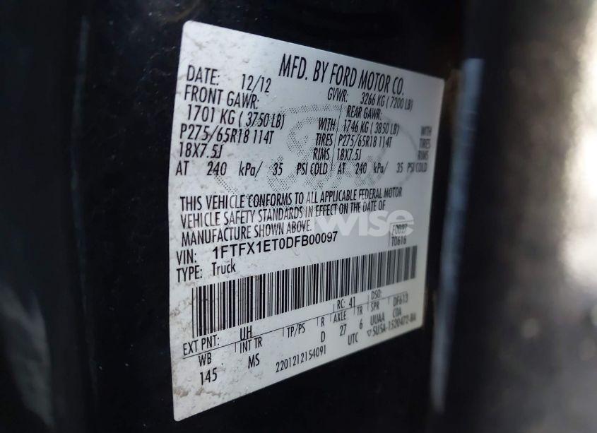 Photo 9 of 2013 Ford F-150 XLT (VIN 1FTFX1ET0DFB00097)