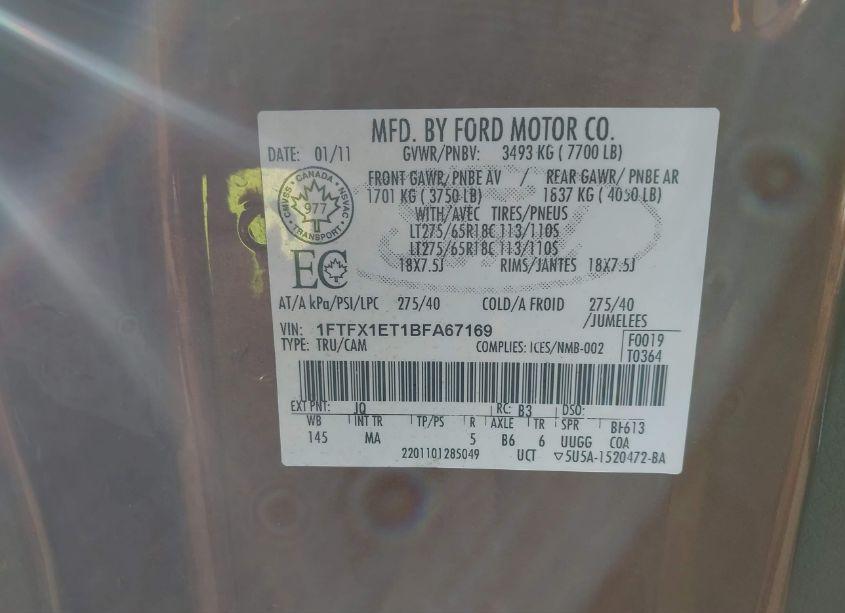 Photo 9 of 2011 Ford F-150 XLT (VIN 1FTFX1ET1BFA67169)