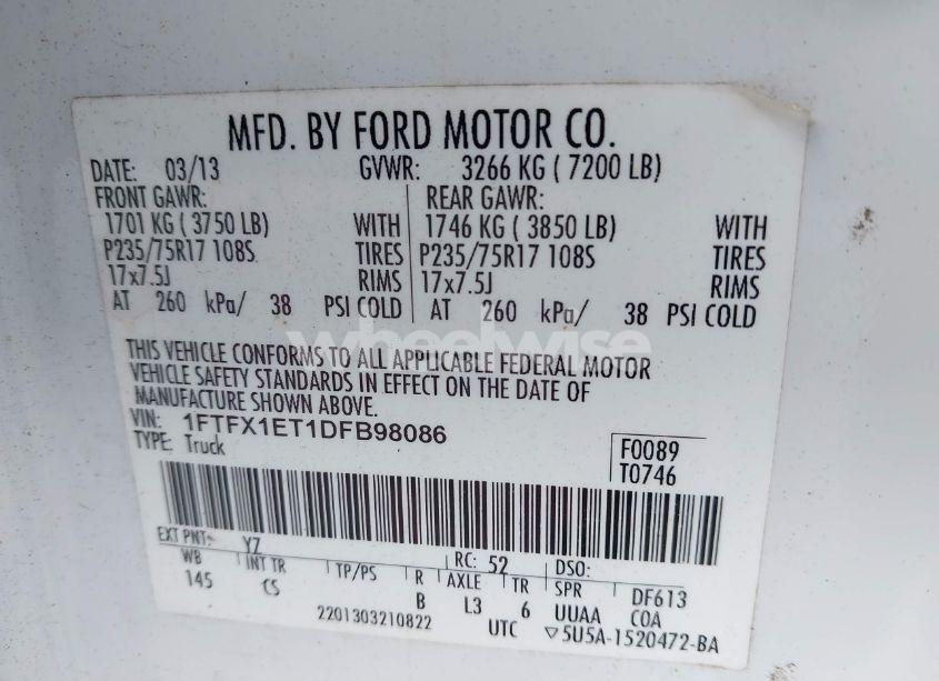 Photo 9 of 2013 Ford F-150 XL (VIN 1FTFX1ET1DFB98086)