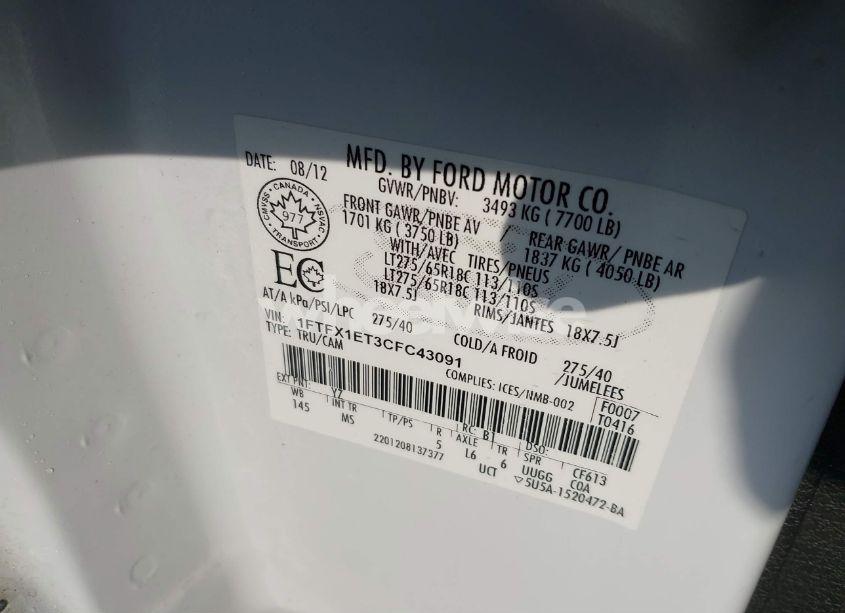 Photo 9 of 2012 Ford F-150 XLT (VIN 1FTFX1ET3CFC43091)