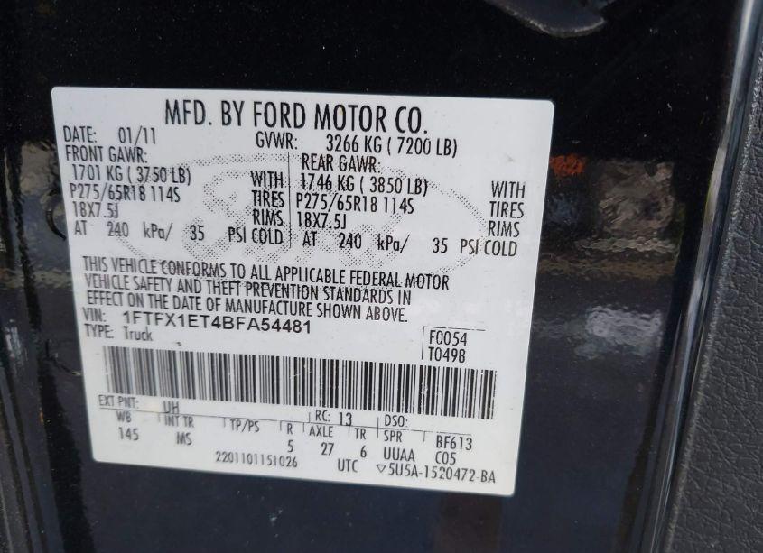 Photo 12 of 2011 Ford F-150 XLT (VIN 1FTFX1ET4BFA54481)