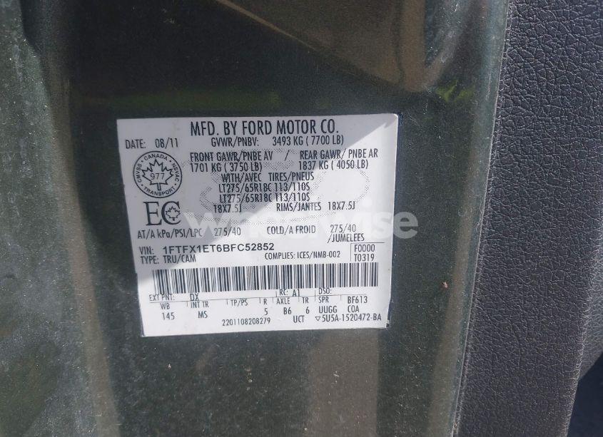 Photo 9 of 2011 Ford F-150 XLT (VIN 1FTFX1ET6BFC52852)