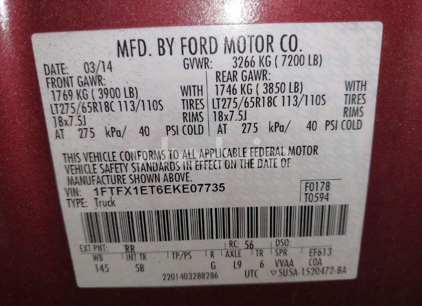Photo 9 of 2014 Ford F-150 FX4 (VIN 1FTFX1ET6EKE07735)