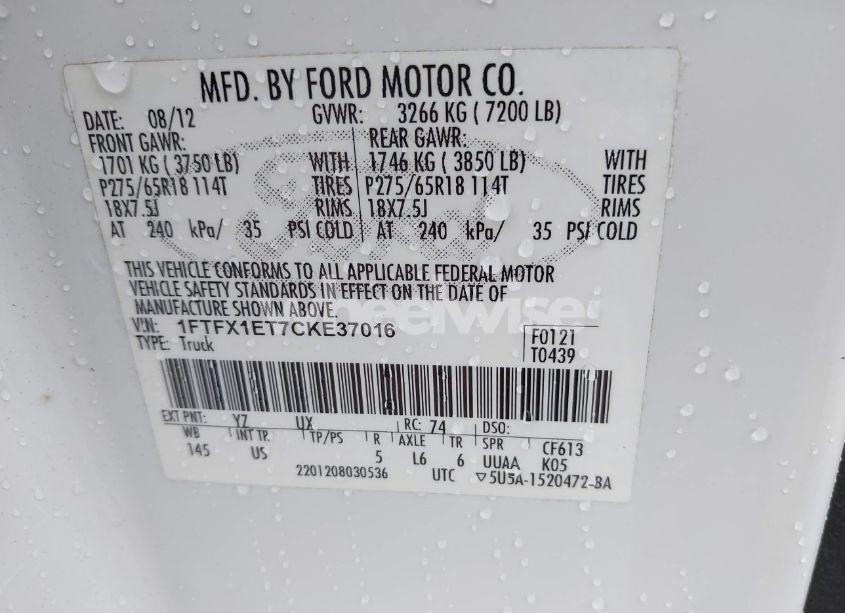 Photo 9 of 2012 Ford F-150 XLT (VIN 1FTFX1ET7CKE37016)