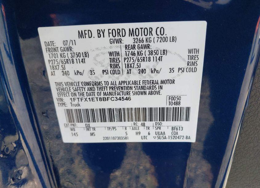 Photo 9 of 2011 Ford F-150 XLT (VIN 1FTFX1ET8BFC34546)