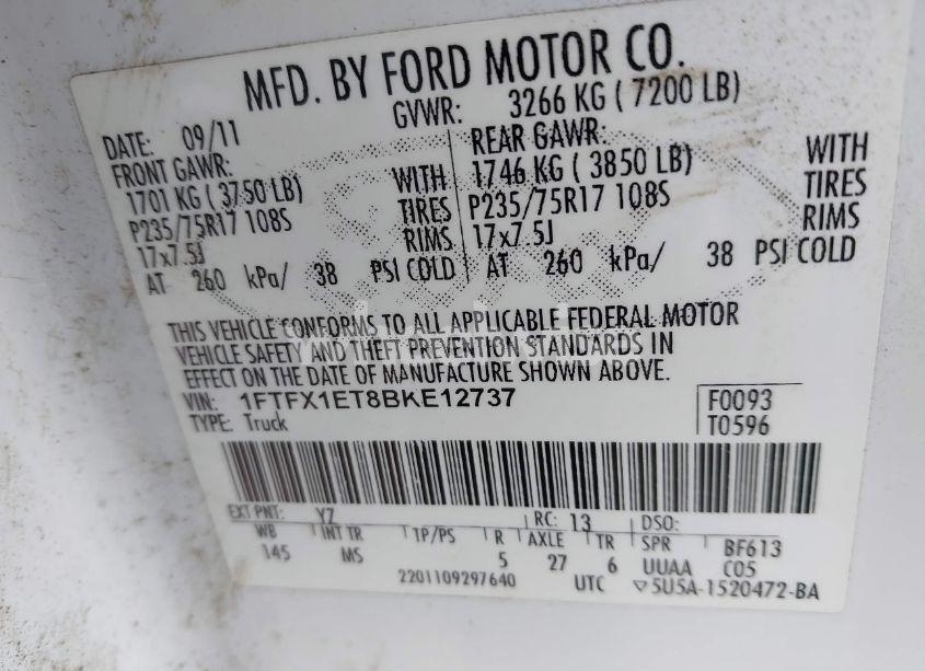 Photo 9 of 2011 Ford F-150 XLT (VIN 1FTFX1ET8BKE12737)