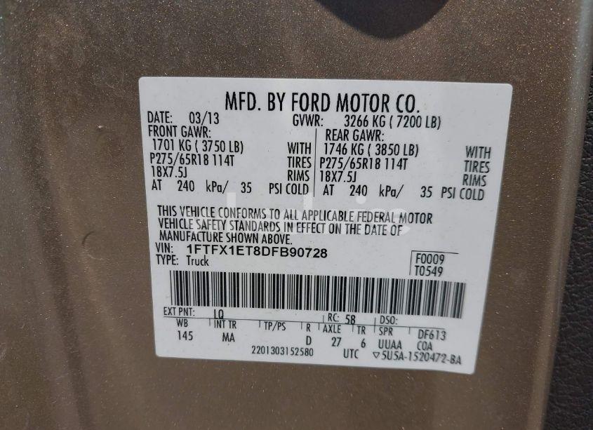 Photo 9 of 2013 Ford F-150 XLT (VIN 1FTFX1ET8DFB90728)