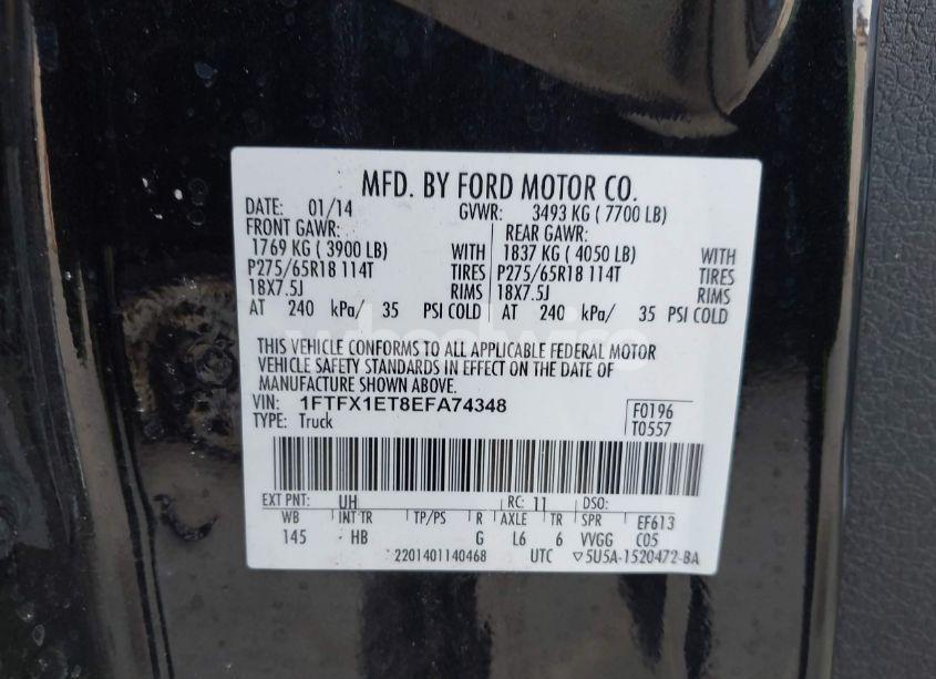 Photo 9 of 2014 Ford F-150 LARIAT (VIN 1FTFX1ET8EFA74348)