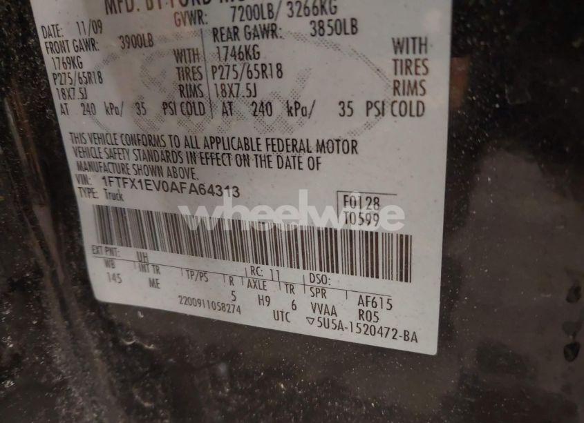 Photo 9 of 2010 Ford F-150 FX4/LARIAT/XL/XLT (VIN 1FTFX1EV0AFA64313)