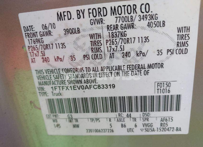 Photo 9 of 2010 Ford F-150 FX4/LARIAT/XL/XLT (VIN 1FTFX1EV0AFC83319)