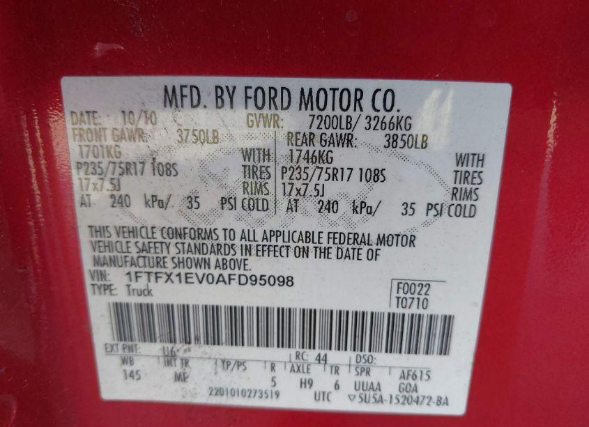 Photo 9 of 2010 Ford F-150 FX4/LARIAT/XL/XLT (VIN 1FTFX1EV0AFD95098)