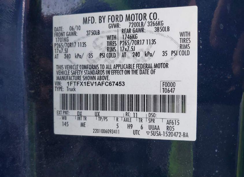 Photo 9 of 2010 Ford F-150 FX4/LARIAT/XL/XLT (VIN 1FTFX1EV1AFC67453)