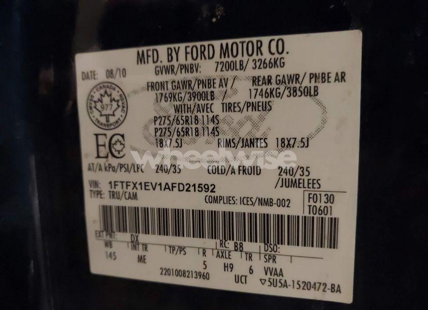 Photo 9 of 2010 Ford F-150 FX4/LARIAT/XL/XLT (VIN 1FTFX1EV1AFD21592)