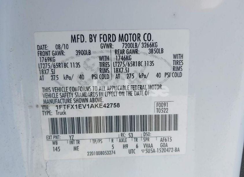 Photo 9 of 2010 Ford F-150 FX4/LARIAT/XL/XLT (VIN 1FTFX1EV1AKE42758)