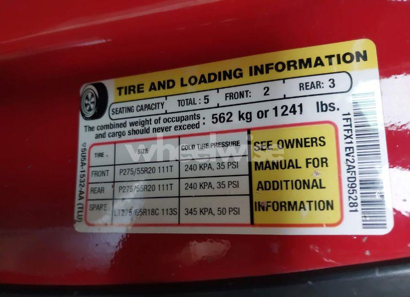 Photo 9 of 2010 Ford F-150 FX4/LARIAT/XL/XLT (VIN 1FTFX1EV2AFD95281)