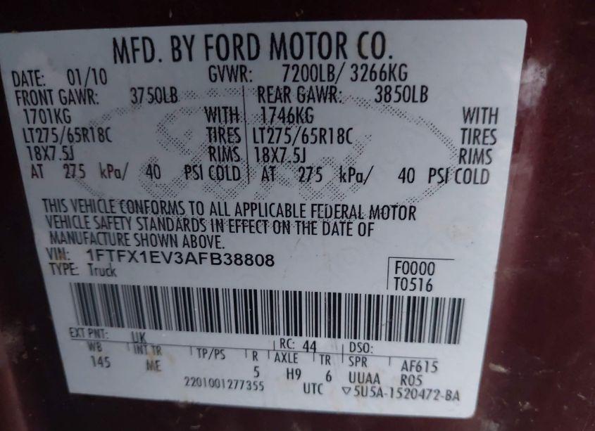 Photo 9 of 2010 Ford F-150 FX4/LARIAT/XL/XLT (VIN 1FTFX1EV3AFB38808)