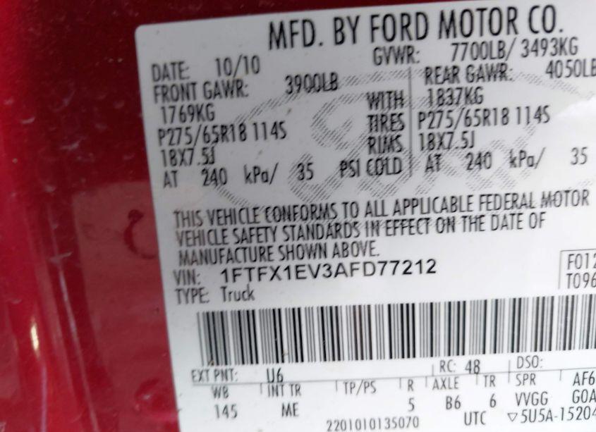 Photo 9 of 2010 Ford F-150 FX4/LARIAT/XL/XLT (VIN 1FTFX1EV3AFD77212)