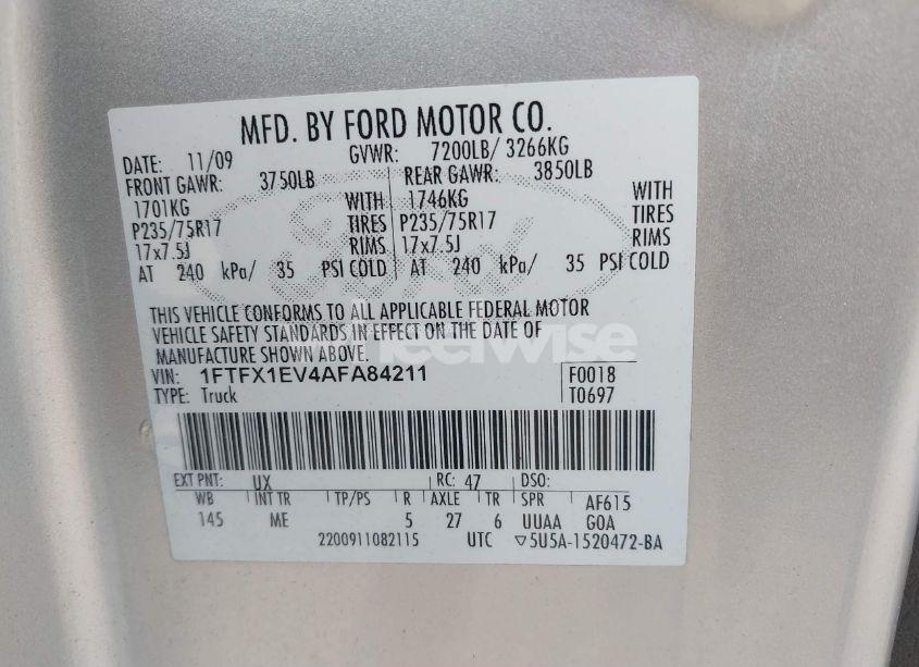 Photo 9 of 2010 Ford F-150 FX4/LARIAT/XL/XLT (VIN 1FTFX1EV4AFA84211)