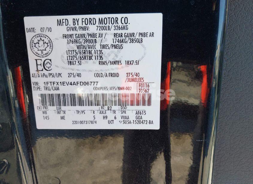 Photo 9 of 2010 Ford F-150 FX4/LARIAT/XL/XLT (VIN 1FTFX1EV4AFD06777)