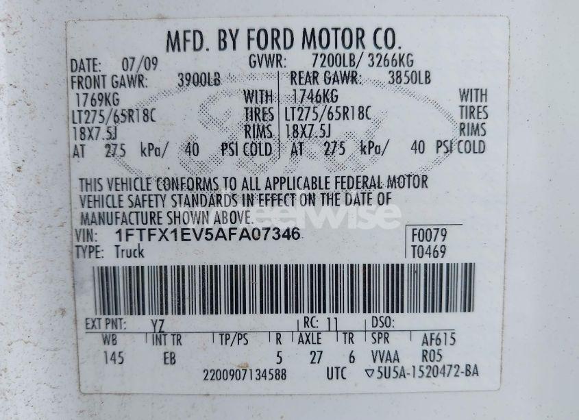 Photo 9 of 2010 Ford F-150 FX4/LARIAT/XL/XLT (VIN 1FTFX1EV5AFA07346)