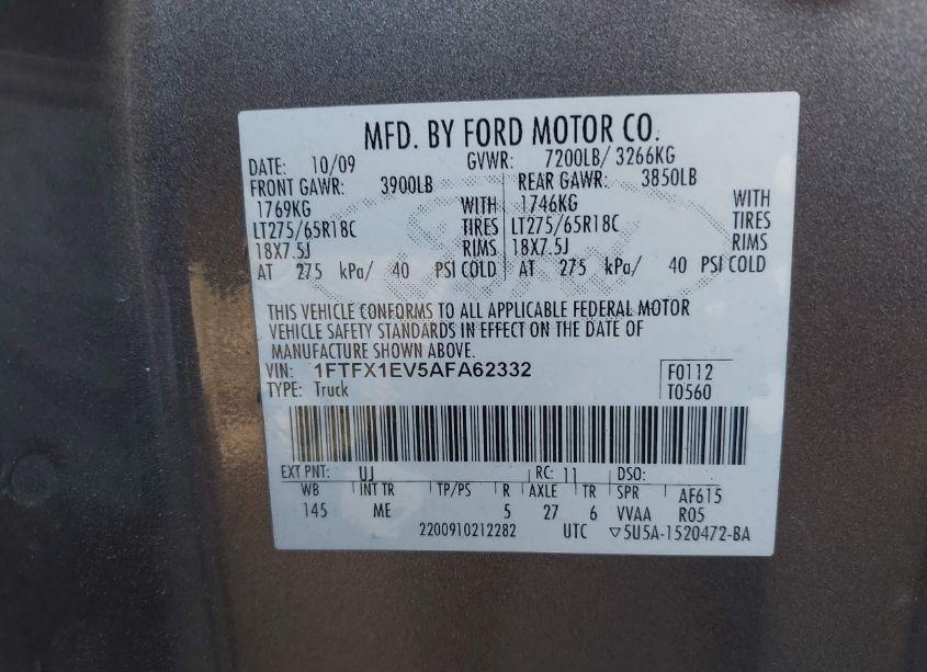 Photo 9 of 2010 Ford F-150 FX4/LARIAT/XL/XLT (VIN 1FTFX1EV5AFA62332)