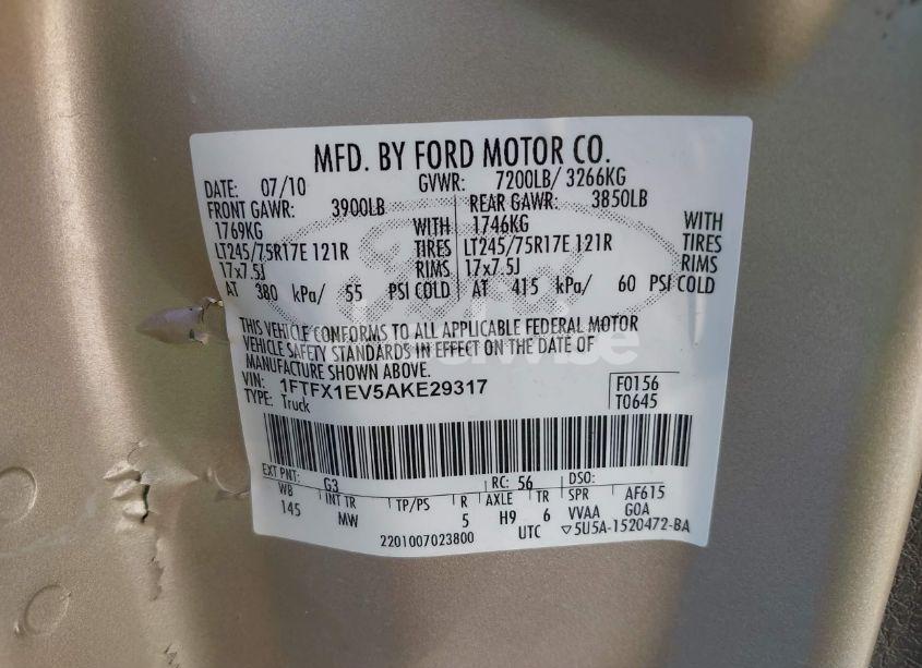 Photo 9 of 2010 Ford F-150 FX4/LARIAT/XL/XLT (VIN 1FTFX1EV5AKE29317)