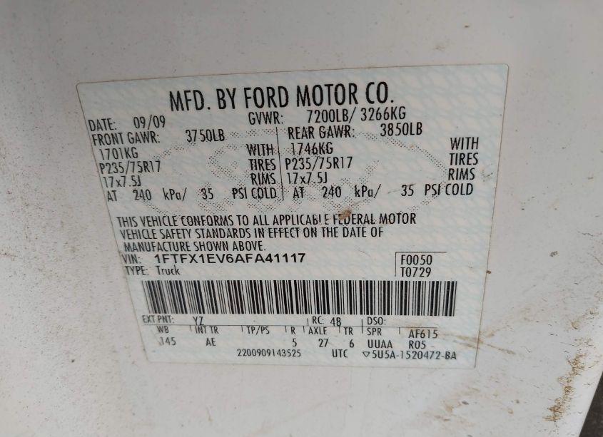 Photo 9 of 2010 Ford F-150 FX4/LARIAT/XL/XLT (VIN 1FTFX1EV6AFA41117)