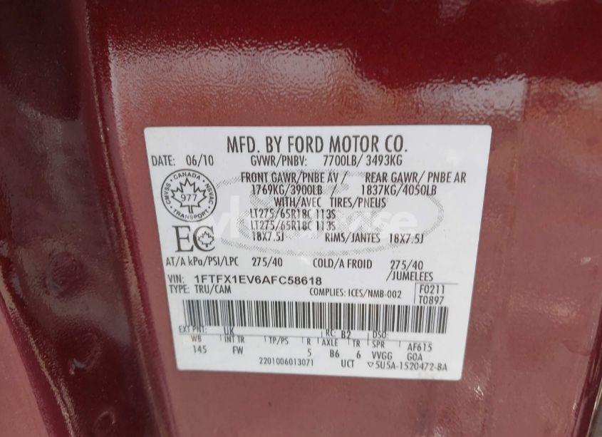 Photo 8 of 2010 Ford F-150 FX4/LARIAT/XL/XLT (VIN 1FTFX1EV6AFC58618)