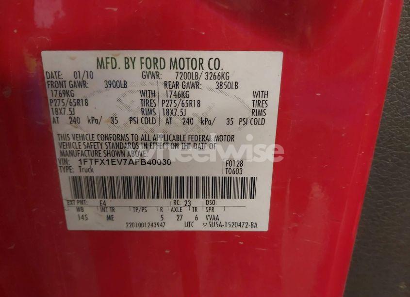 Photo 9 of 2010 Ford F-150 FX4/LARIAT/XL/XLT (VIN 1FTFX1EV7AFB40030)