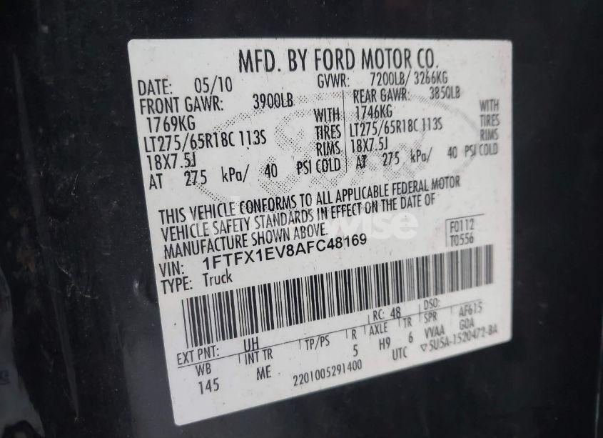 Photo 9 of 2010 Ford F-150 FX4/LARIAT/XL/XLT (VIN 1FTFX1EV8AFC48169)