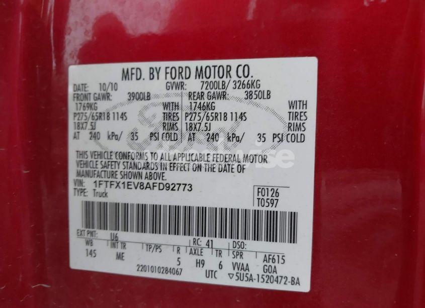 Photo 9 of 2010 Ford F-150 FX4/LARIAT/XL/XLT (VIN 1FTFX1EV8AFD92773)