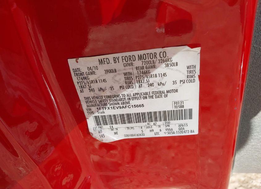 Photo 9 of 2010 Ford F-150 FX4/LARIAT/XL/XLT (VIN 1FTFX1EV9AFC15665)