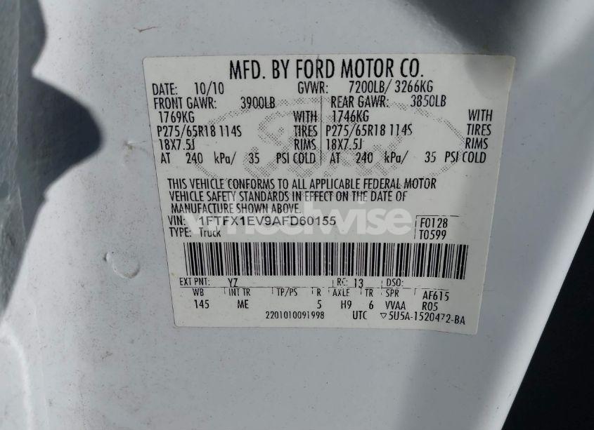 Photo 9 of 2010 Ford F-150 FX4/LARIAT/XL/XLT (VIN 1FTFX1EV9AFD60155)