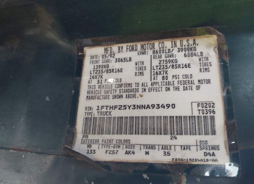 Photo 9 of 1992 Ford F250 N/A (VIN 1FTHF25Y3NNA93490)